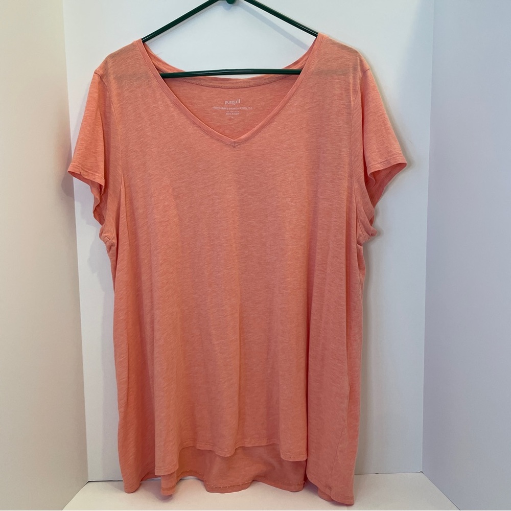 J. Jill Pure Jill Pima Shirred-Back Elliptical Tee-Soft Coral Stone Heather XL